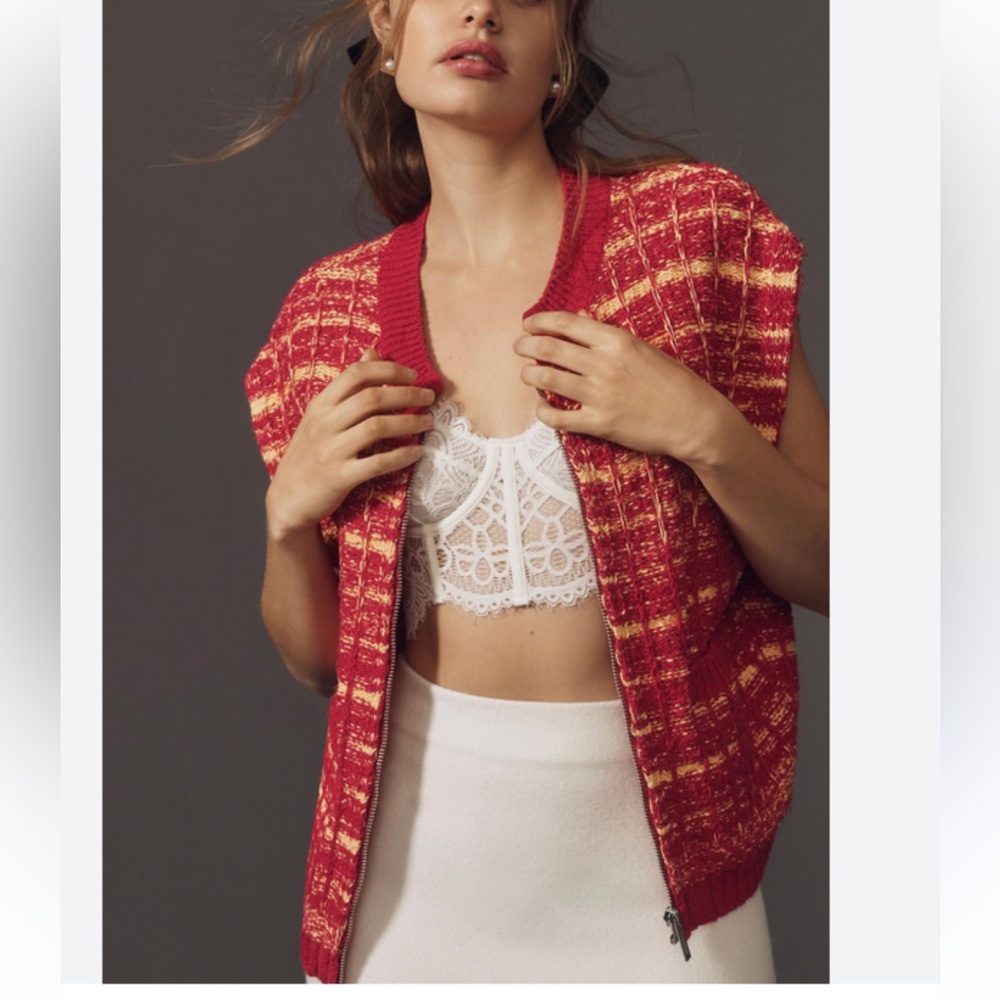 Maeve By Anthropologie Tweedy Full Zip Sweater Vest Medium
